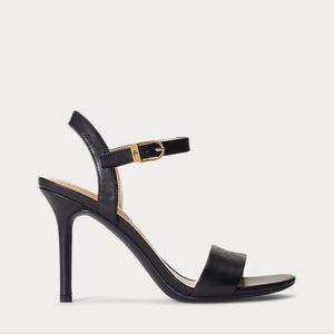 NWOT Lauren Ralph Lauren Gwen Black Gold Ankle Strap Leather High Heel 8